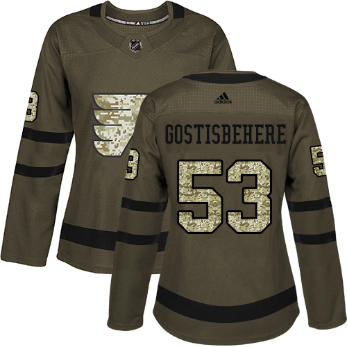 Adidas Flyers #53 Shayne Gostisbehere Green Salute to Service Women's Stitched NHL Jersey